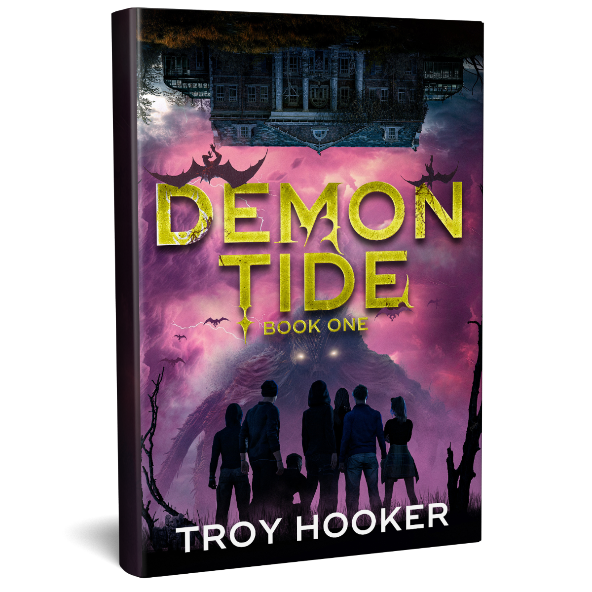 Book cover of 'Demon Tide' paperback by Troy Hooker with a dark and eerie background.