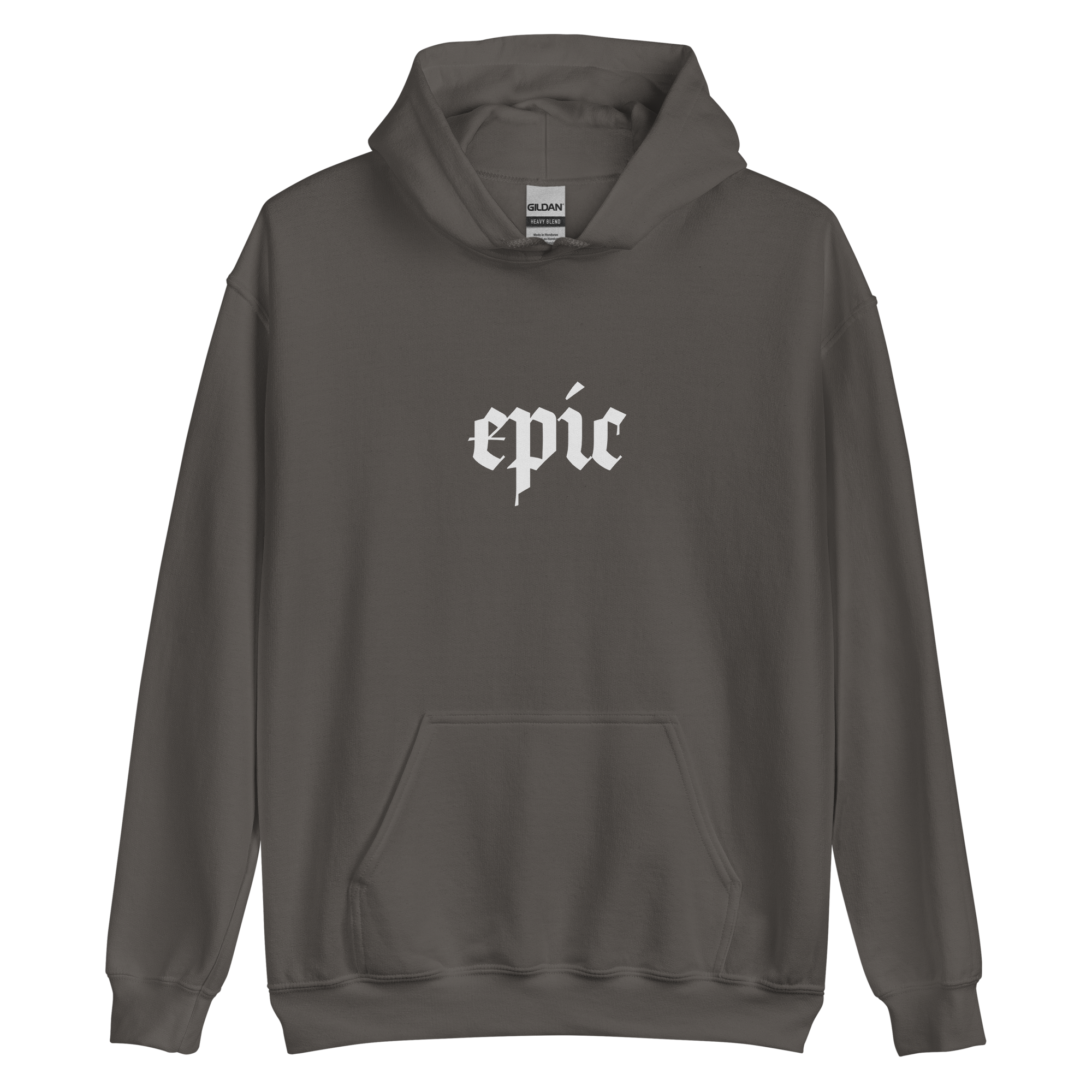 Charcoal hoodie with 'epic' text mockup