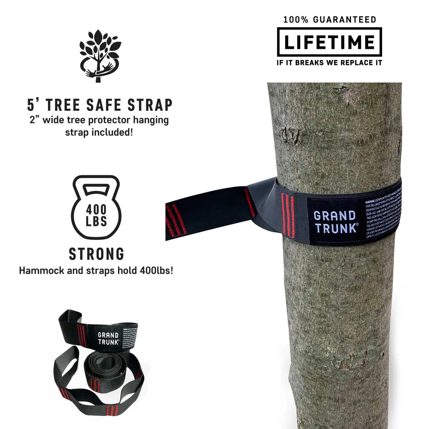 Tree safe strap with promotional text and graphics on a white background